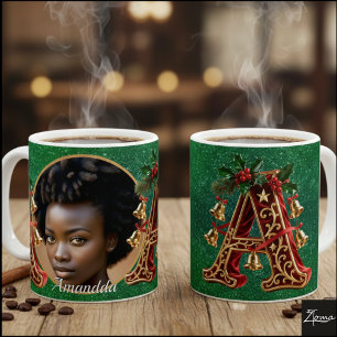 Taza De Café Letra A de Navidad de terciopelo rojo de lujo dora