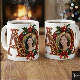 Taza De Café Letra A de Navidad de terciopelo rojo de lujo dora