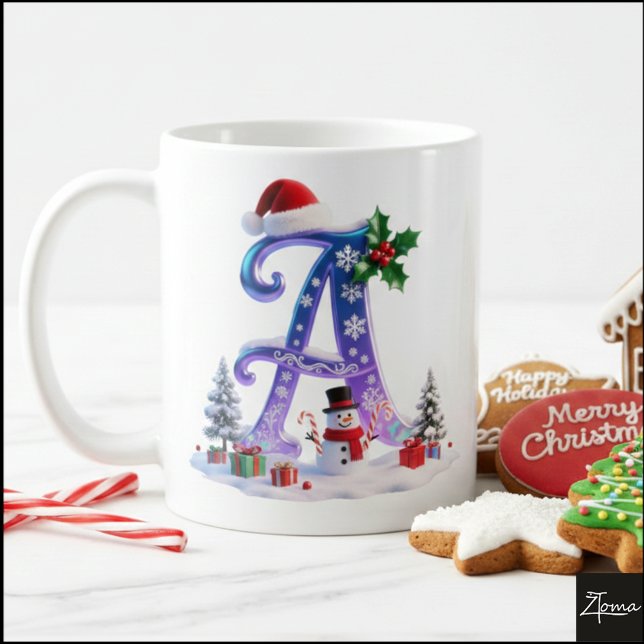 Taza De Café Letra A de Navidad iridiscente con muñeco de nieve (Subido por el creador)