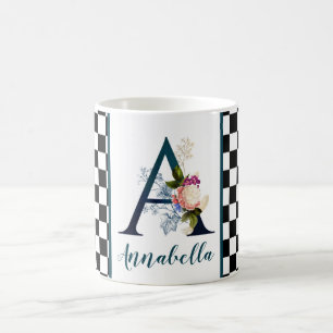 Taza De Café Letra A del monograma floral de cartón
