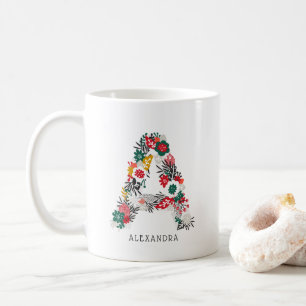 Taza De Café Letra A Letra floral sinmusical monograma I mug