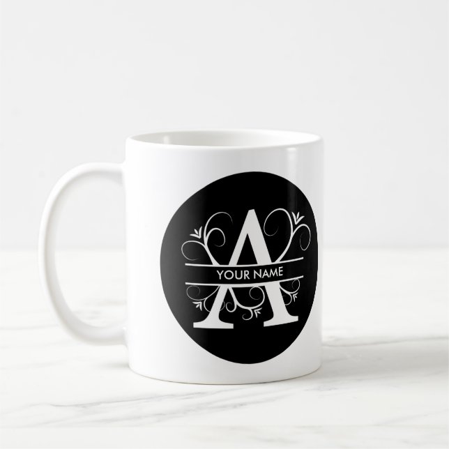 Taza De Café Letra A - Monograma blanco y negro (Izquierda)