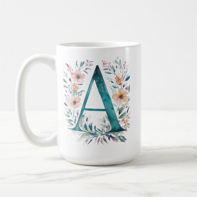Taza De Café Letra A monograma de flor (Izquierda)