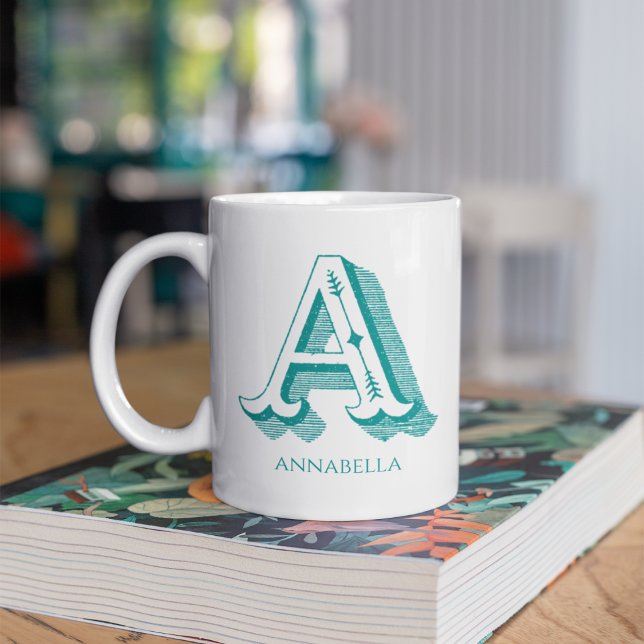 Taza De Café Letra a nombre moderno monograma Verde azulado (Subido por el creador)