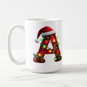 Taza De Café Letra A Roja de Navidad Decorada con Festividad