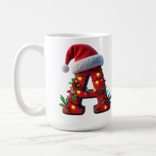 Taza De Café Letra A Roja de Navidad Decorada Festivamente
