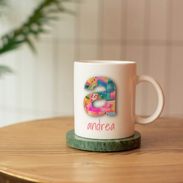 Taza De Café Letra A rosada y amarilla abstracta Girona (Subido por el creador)