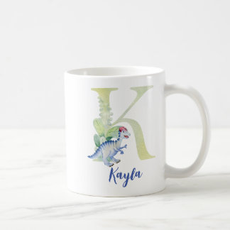 Taza De Café Letra acuarela K con dinosaurio