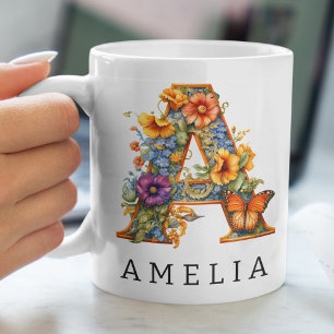 Taza De Café Letra alfabeta del jardín a tazón de café monogram