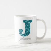 Letra Aqua Purpurina Pattern J nombre Mug