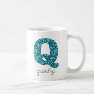 Taza De Café Letra Aqua Purpurina Pattern Q nombre Mug