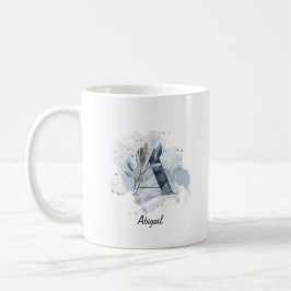 Taza De Café Letra azul acuarela de nombre personalizado a inic