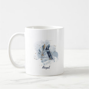 Taza De Café Letra azul acuarela de nombre personalizado a inic