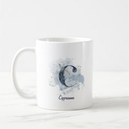 Taza De Café Letra azul acuarela de nombre personalizado C inic