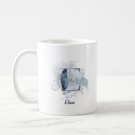 Taza De Café Letra azul acuarela de nombre personalizado E inic