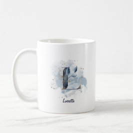 Taza De Café Letra azul acuarela de nombre personalizado L inic