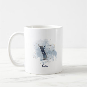 Taza De Café Letra azul acuarela de nombre personalizado Y inic