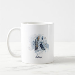 Taza De Café Letra azul acuarela nombre personalizado K inicial