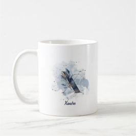 Taza De Café Letra azul acuarela nombre personalizado X inicial