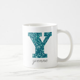 Taza De Café Letra azul monograma Y Purpurinoso Mug