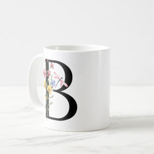 Taza De Café Letra B con flores