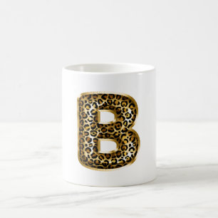 Taza De Café Letra B de Impresión de Leopardo Negra Dorada