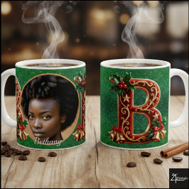 Taza De Café Letra B de Navidad de terciopelo rojo de lujo dora