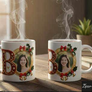 Taza De Café Letra B de Navidad de terciopelo rojo de lujo dora