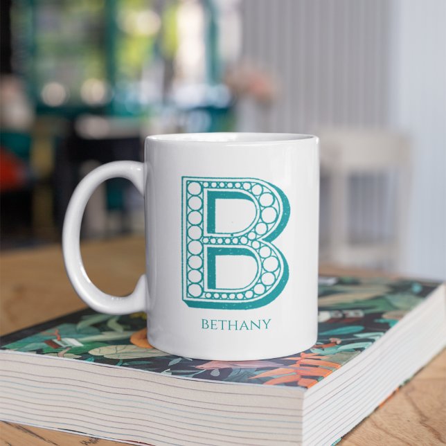 Taza De Café Letra B Monograma Verde azulado Nombre moderno (Subido por el creador)