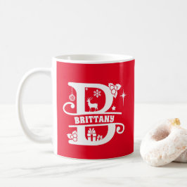 Taza De Café Letra B Navidades Monograma Nombre inicial rojo