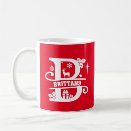 Taza De Café Letra B Navidades Monograma Nombre inicial rojo