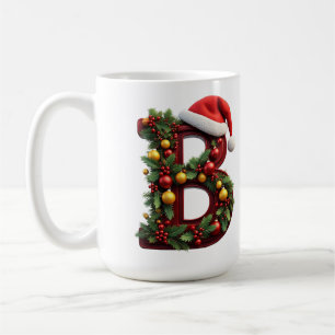 Taza De Café Letra B Roja de Navidad Decorada con Luces