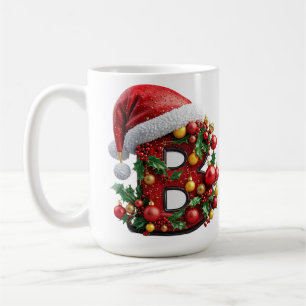 Taza De Café Letra B roja de Navidad decorada festivamente