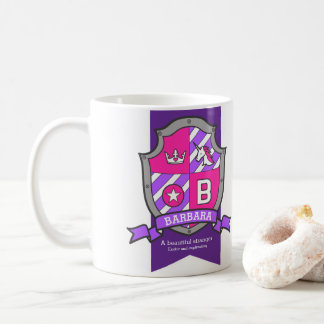 Taza De Café Letra Barbara B escudo nombre unicornio rosa signi