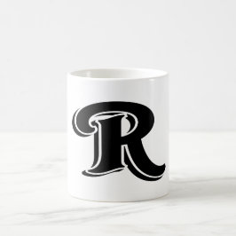 Taza De Café Letra blanca negra negrita vintage R Monograma