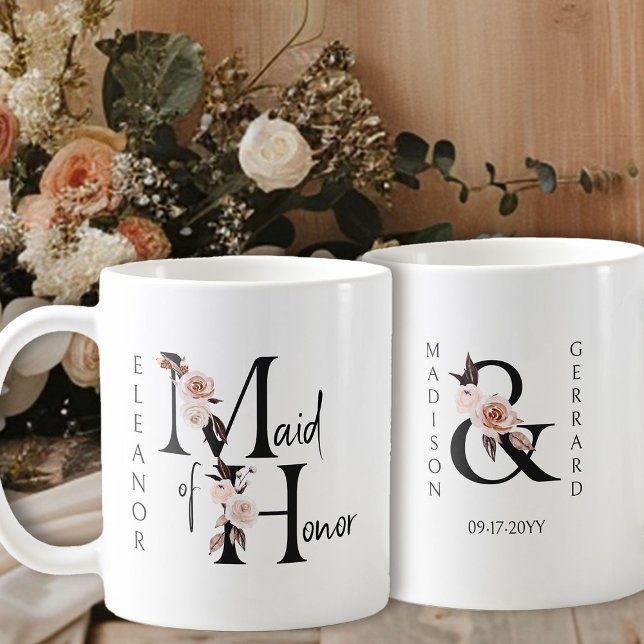 Taza De Café Letra boho floral mesada de honor (Bridal party gift to personalize for your Maid of Honor)