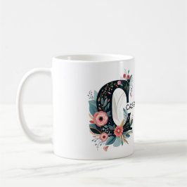Taza De Café Letra botánica floral monograma C personalizable