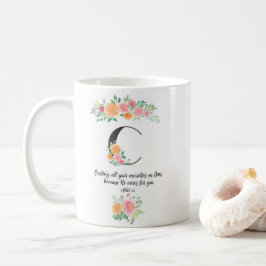 Taza De Café Letra C, biblia acuarela cita mug