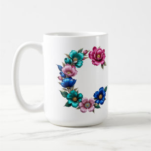 Taza De Café Letra C Café Mug - Diseño floral para regalo