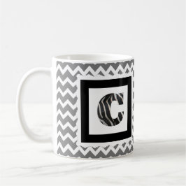 Taza De Café Letra "C" del estampado de zebra en Chevron