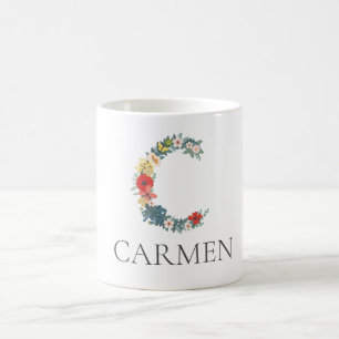 Taza De Café Letra C Jardín floral monograma personalizado