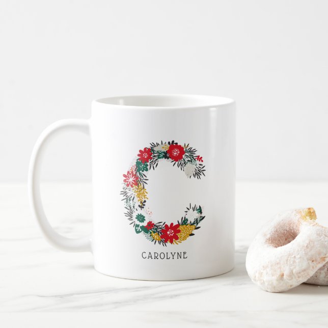 Taza De Café Letra C | Letra floral sinmusical monograma I mug (Con donut)