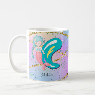 Taza De Café Letra C Monograma Acuarela Cuta Cristales De Siren