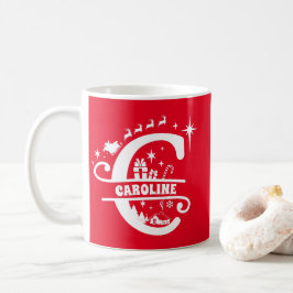 Taza De Café Letra C Navidades Monograma Nombre inicial rojo