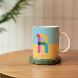 Taza De Café Letra colorida abstracta alfabética moderna R con 