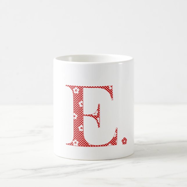 Taza De Café letra con estampado de flores E rojo y puntos) (Centro)