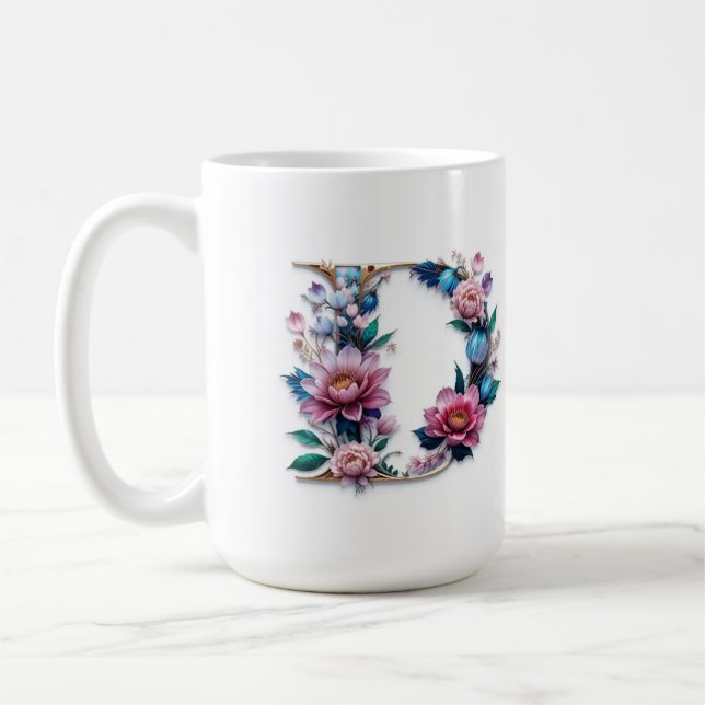 Taza De Café Letra D Coffee Mug - Diseño floral para regalo (Izquierda)