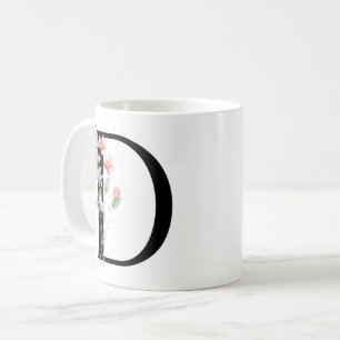 Taza De Café Letra D con flores