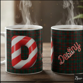 Taza De Café Letra D de Navidad con rayas de caramelo brillante