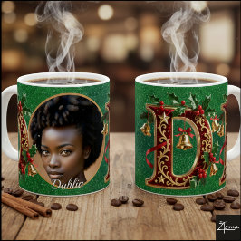 Taza De Café Letra D de Navidad de terciopelo rojo de lujo dora